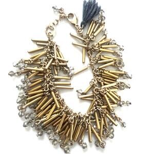 Mixed Metal Bracelet with Multiple Brass Tone Rod Clusters with Beads